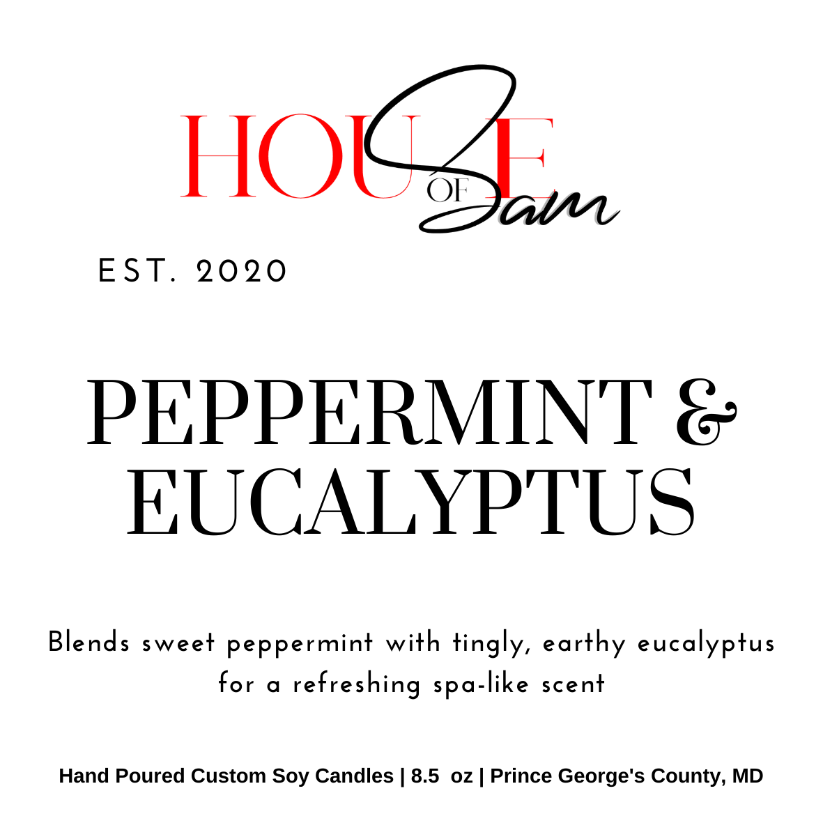 Peppermint and Eucalyptus Couture Soy Candle